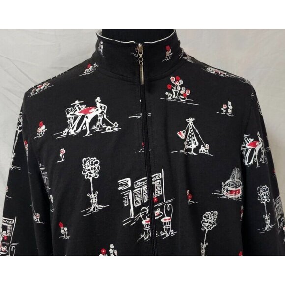 Koret Womens Large Black Full  Zip Coffee Shop City Scape Travel Paris Jacket - Picture 2 of 10